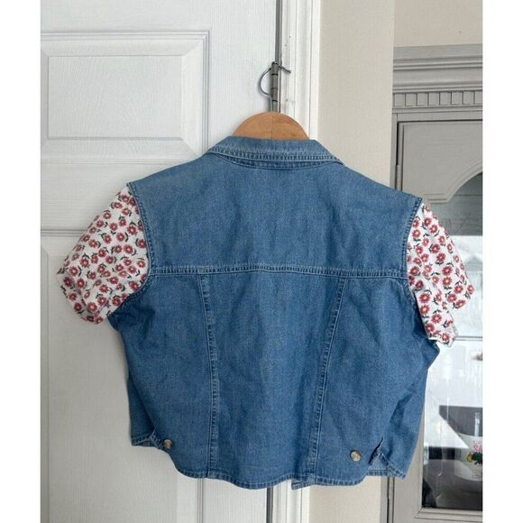 VTG Women's LG One Piece Floral Denim Overlay Cowgirl Rodeo Top - Picture 2 of 6